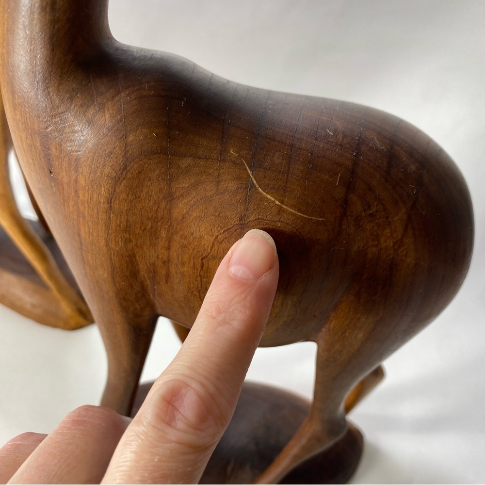 🎉LAST CALL🎉 2 MCM 14" Vintage Hand Carved Wooden Antelope Gazelle Sculptures - Picture 7 of 16